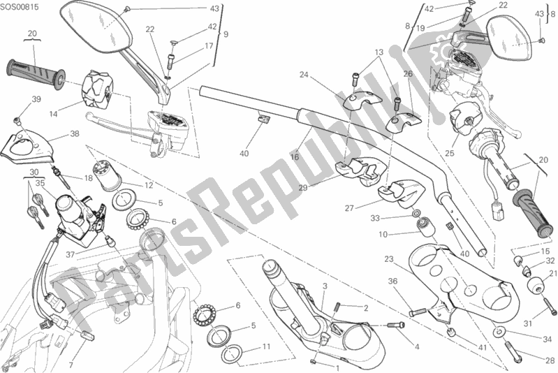 All parts for the Handlebar of the Ducati Diavel Xdiavel S Brasil 1260 2017